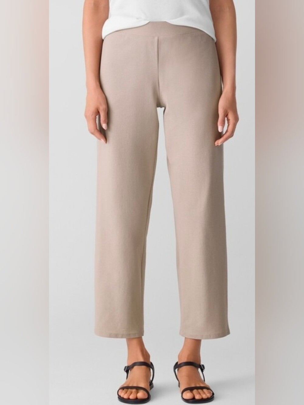 EILEEN FISHER Washable Stretch Crepe Wide Leg Crop Pants Beige Sz XL